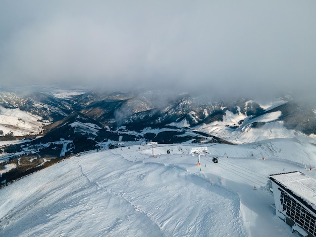 Aerial view of ski slope in slovakia mountains