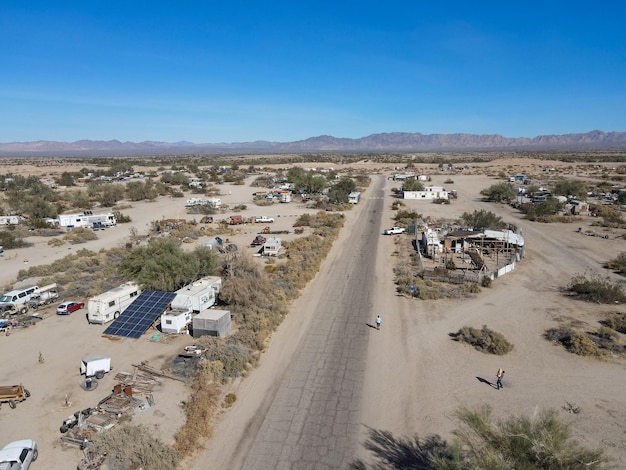 Aerial view of Slab City an unincorporated off the grid squatter community in California