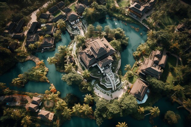 An aerial view of a small island with a small island in the middle.