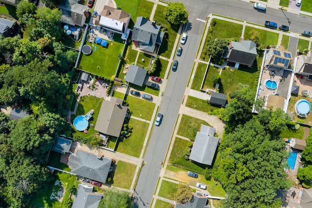 Aerial view of small streets residential area a small town in Sayreville New Jersey