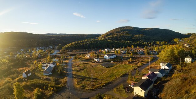 Aerial view of a small town on a rocky Atlantic Ocean Coast