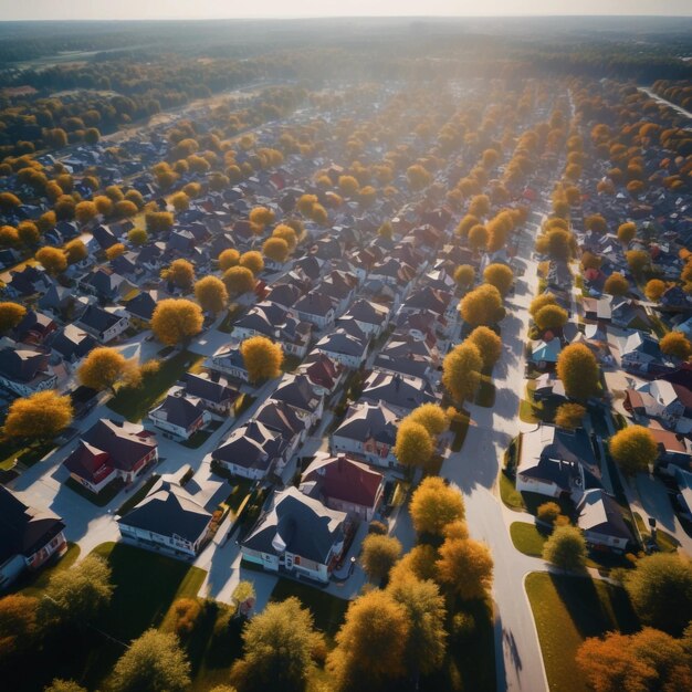 An aerial view of a small town on the