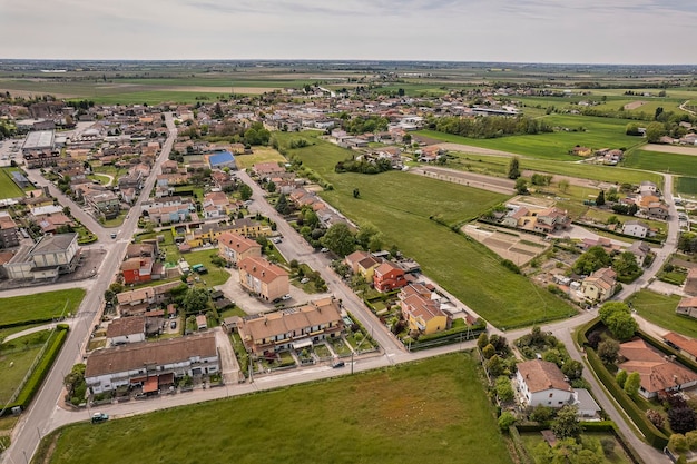 Aerial View of a Small Village in the Po Valley Countryside