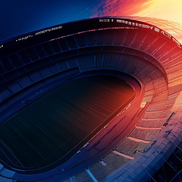 Photo aerial view of soccer stadium grandstand at twilight