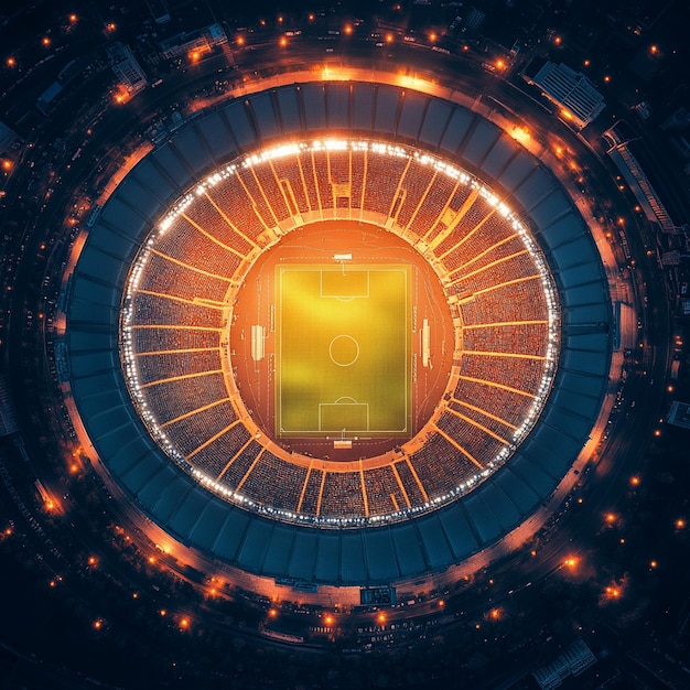 Aerial View of Soccer Stadium Lights at Dusk