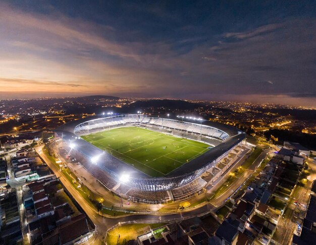 Aerial View of Soccer Stadium at Night