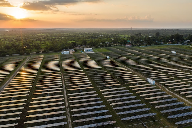 Aerial view of solar panels field