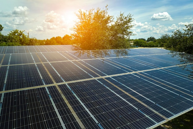 Aerial view of solar panels installed as shade roof over parking lot for parked cars for effective generation of clean electricity Photovoltaic technology integrated in urban infrastructure