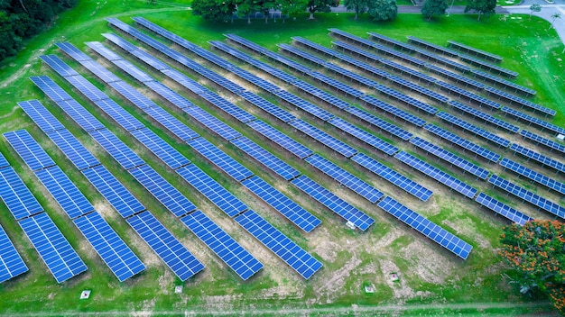 Aerial view of solar panels in Sao Jose dos Campos Brazil Many renewable energy panels