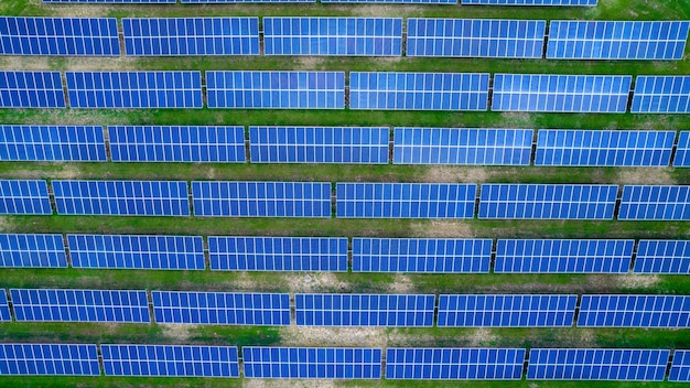 Aerial view of solar panels in Sao Jose dos Campos Brazil Many renewable energy panels