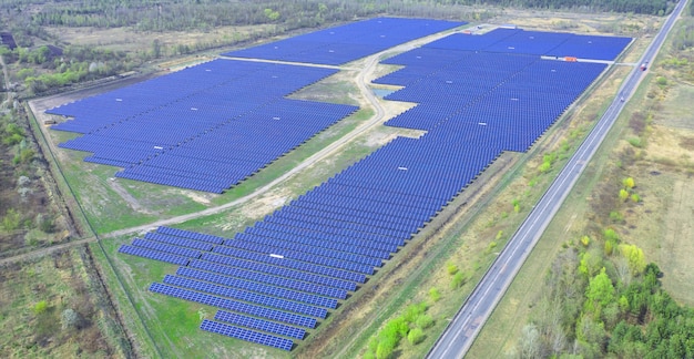 Aerial view of a solar power plant.