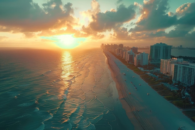 Photo aerial view of south beach at sunrise miami beach florida united states