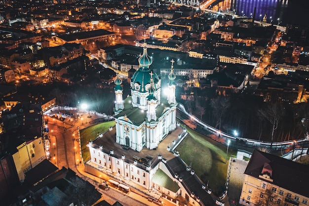 Aerial view of St Andrew's Church in Kyiv Ukraine