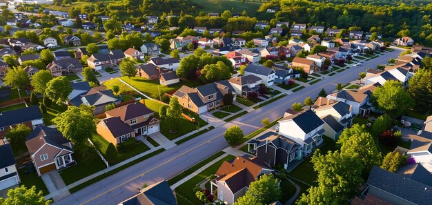 Photo aerial view of the suburban community in suburban homes in dallas