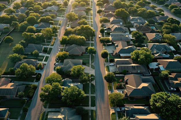 Photo aerial view of a suburban neighborhood in dallas texas