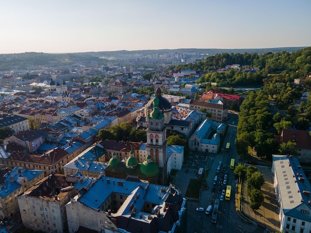 Aerial view of summer Lviv city Ukraine