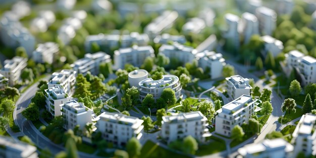 Photo aerial view of sustainable planned city with residential buildings roads trees park concept urban planning sustainable development green city residential architecture aerial photography