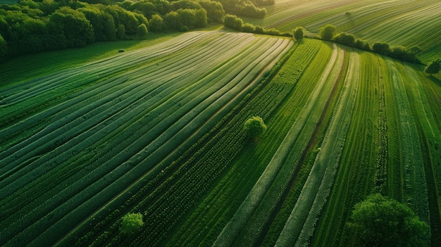 Photo aerial view of tea fields in soft sunlight