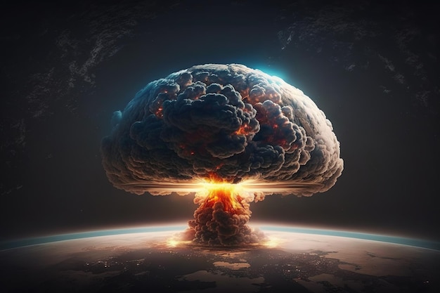 Aerial view terrifying nuclear explosion bomb with its intense energy