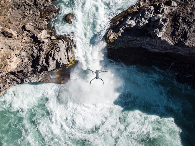 Aerial view and top view river in iceland beautiful natural bac