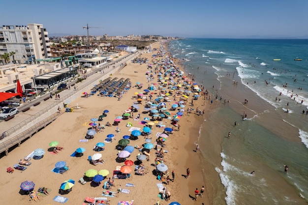 Aerial view of Torre La Mata beach Alicante during sunny summer day Costa Blanca Spain