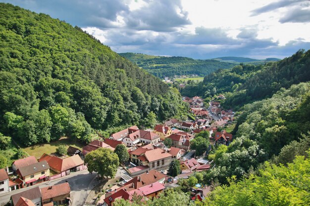 Aerial view over  town