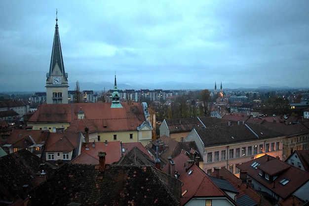 Aerial view of townscape against sky