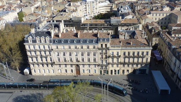 Aerial view of the tramway of Bordeaux