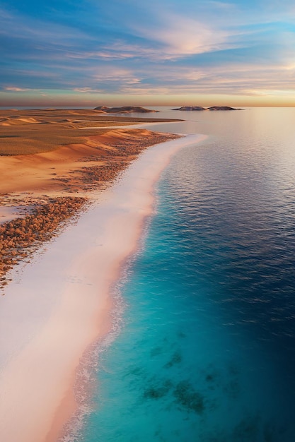 Photo aerial view of tranquil beachfront with turquoise water and pristine shoreline shark bay western australia australia