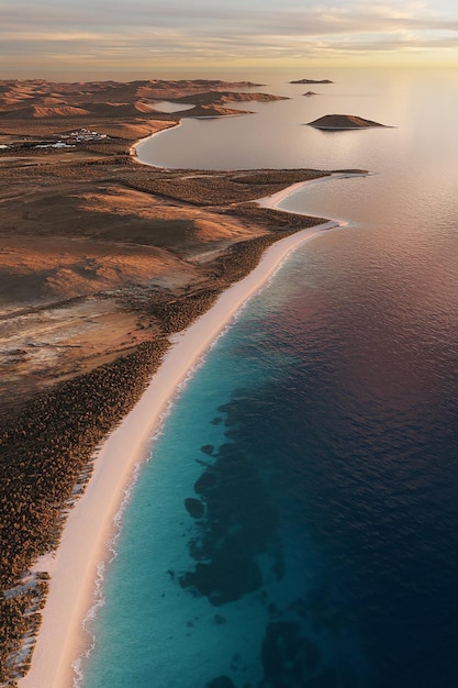 Photo aerial view of tranquil beachfront with turquoise water and pristine shoreline shark bay western australia australia