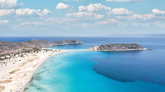 Aerial view of tropical seascape and beach of Simos, Elafonisos island, Peloponnese, Greece