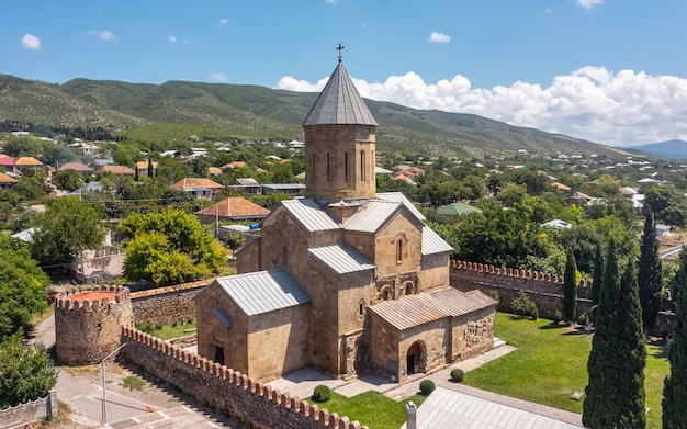 Aerial view of tsilkani cathedral in georgia