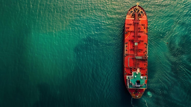 Aerial View Tugboat Pulling Red Oil Ship to Shipyard