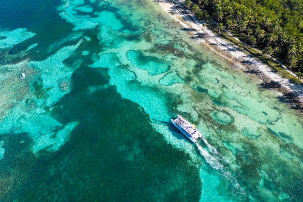 Aerial view of the turquoise Caribbean sea