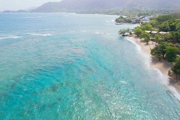 Aerial View of turquoise Caribbean water on the Capurgana coast