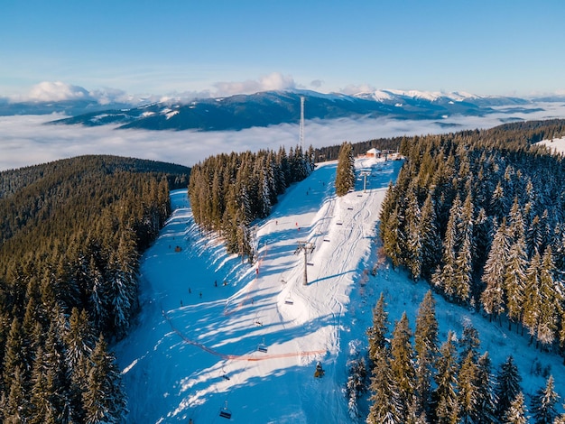 Aerial view of ukrainian ski resort