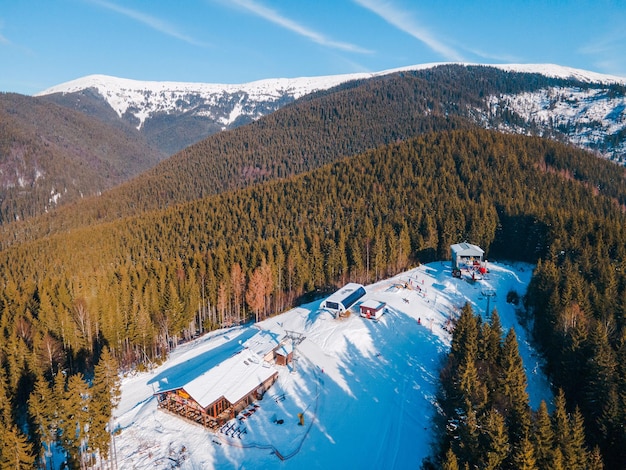 Aerial view of ukrainian ski resort