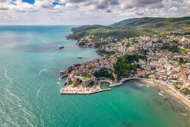 Aerial view of Ulcinj famous resort town in Montenegro