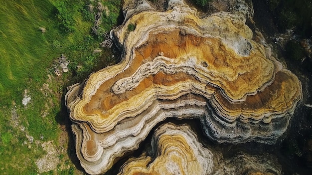 Photo an aerial view of a unique rock formation with layers of colorful rock