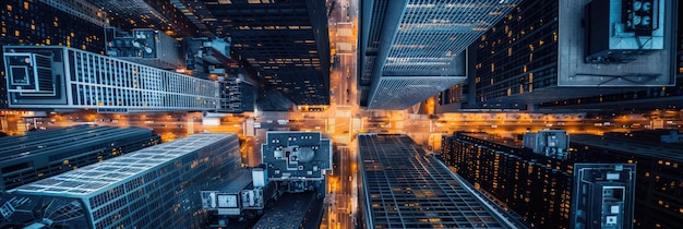 Photo aerial view of urban cityscape glowing at night