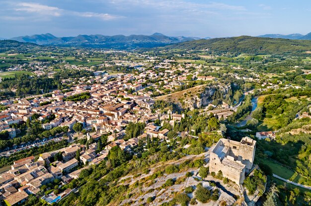 Aerial view of Vaison-la-Romaine with its castle - Provence, France