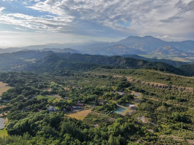 Aerial view of the verdant hills with trees in Napa Valley California USA