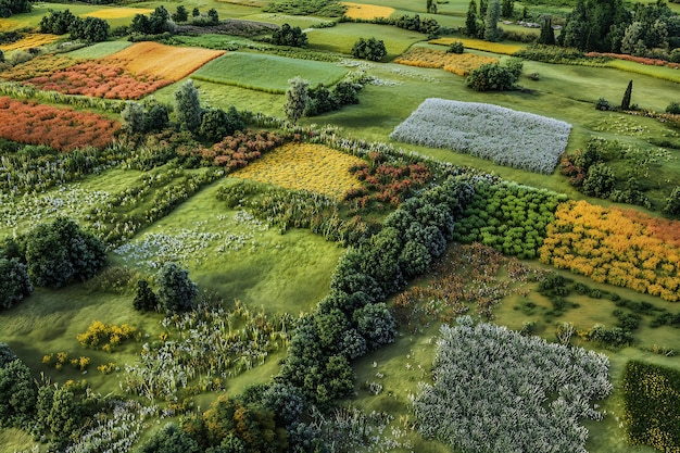 Photo aerial view of vibrant agricultural fields showcasing diverse crops and natural landscapes