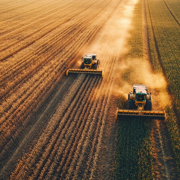 Photo aerial view of a vibrant field with crops and golden hues