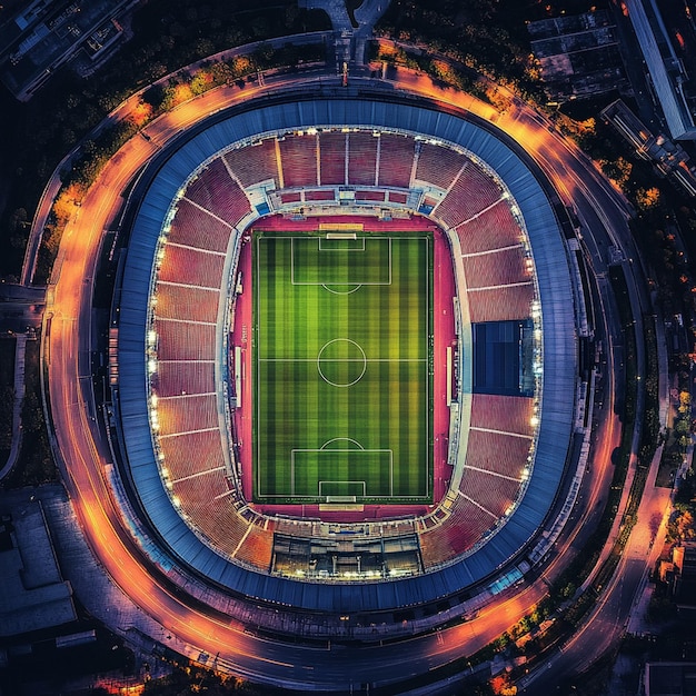 Aerial View of Vibrant Sunset Colors at Soccer Stadium