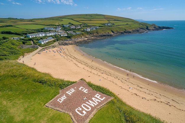 Photo aerial view of the village and beach of daymer bay on the camel estuary in cornwall