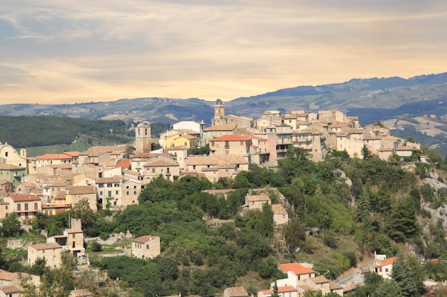 Aerial view of the a village on a hill at Castropignano Campobasso Molise in Italy