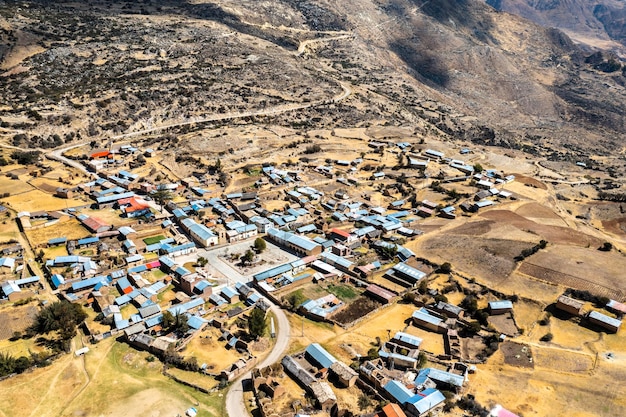 Aerial view of a village in the Peruvian Andes