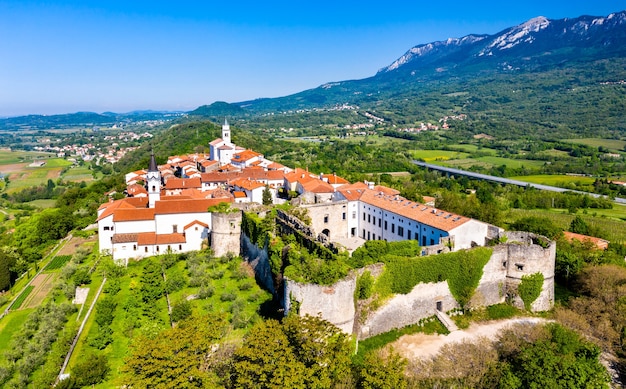 Aerial view of Vipavski Kriz town in the Littoral region of Slovenia