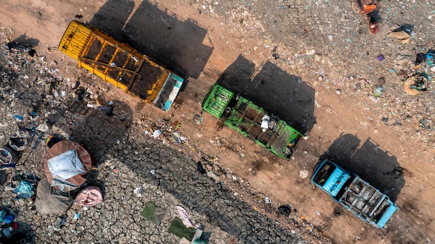 Aerial view waste dump Waste from household in waste landfill disposal pile plastic garbage and various trash Environmental pollution global warning